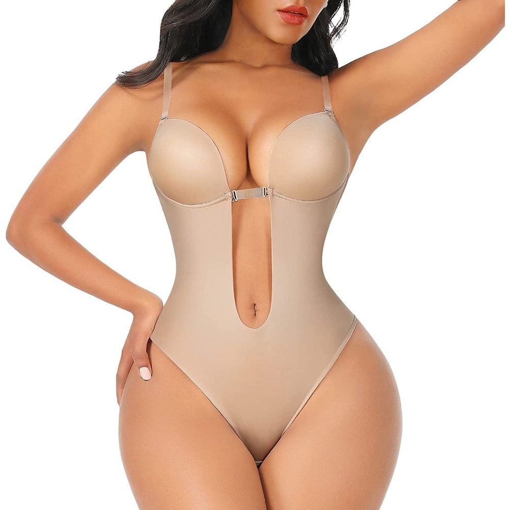 Backless Built-in Bra Body Shaper Seamless Faja with Open Crotch
